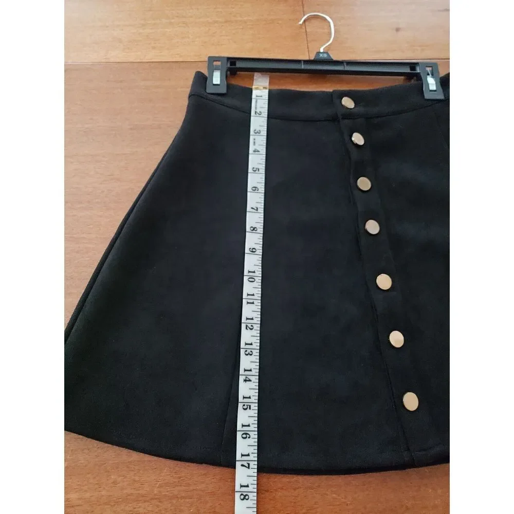 Fuinloth Faux‎ Suede Mini Skirt Black L Go Go Groovy Preppy